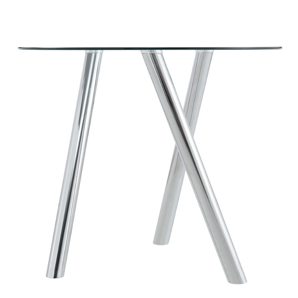 English Elm 35-inch Square Tempered Glass Dining Table with Sleek Electroplated Legs for Small Spaces W3875P369276