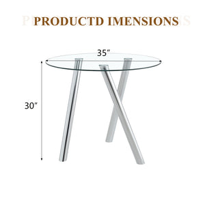 English Elm 35-inch Square Tempered Glass Dining Table with Sleek Electroplated Legs for Small Spaces W3875P369276