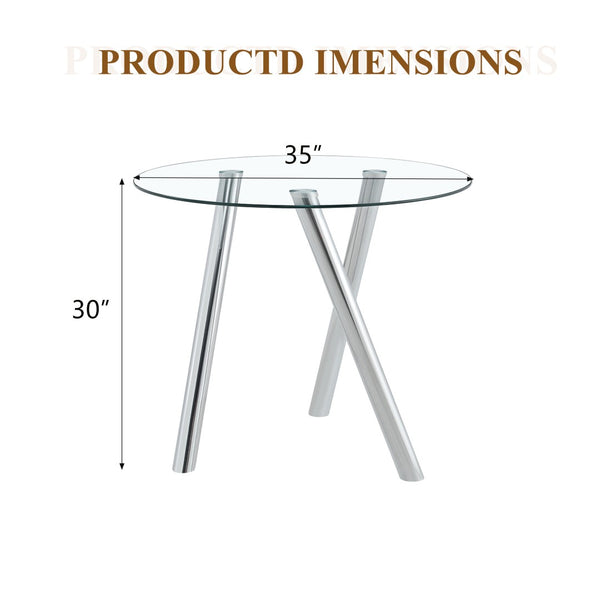 English Elm 35-inch Square Tempered Glass Dining Table with Sleek Electroplated Legs for Small Spaces W3875P369276