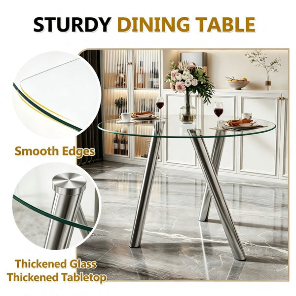 English Elm 35-inch Square Tempered Glass Dining Table with Sleek Electroplated Legs for Small Spaces W3875P369276
