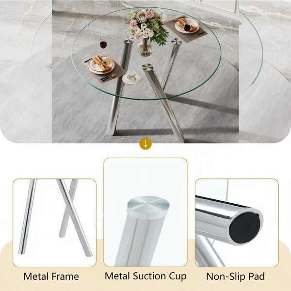 English Elm 35-inch Square Tempered Glass Dining Table with Sleek Electroplated Legs for Small Spaces W3875P369276