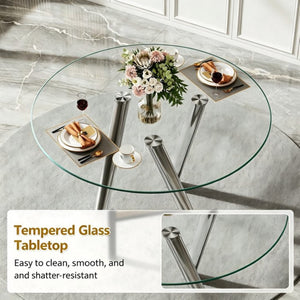 English Elm 35-inch Square Tempered Glass Dining Table with Sleek Electroplated Legs for Small Spaces W3875P369276