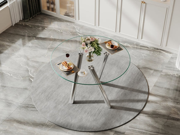 English Elm 35-inch Square Tempered Glass Dining Table with Sleek Electroplated Legs for Small Spaces W3875P369276