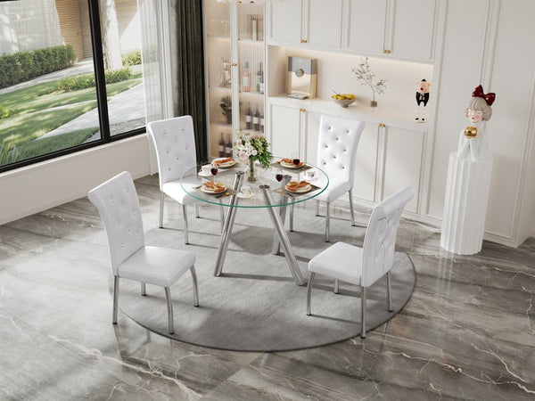 English Elm 35-inch Square Tempered Glass Dining Table with Sleek Electroplated Legs for Small Spaces W3875P369276