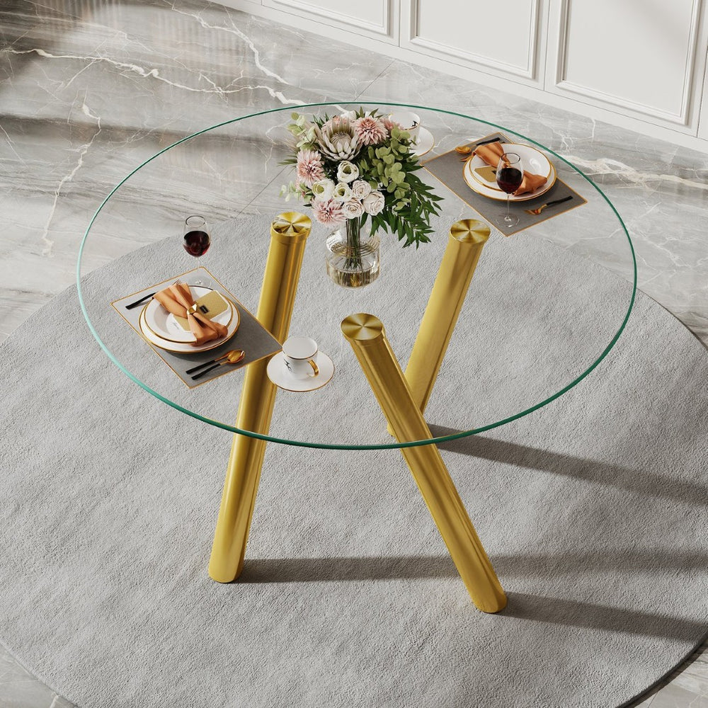 English Elm 35-inch Square Tempered Glass Dining Table with Polished Metal Legs for Small Spaces W3875P369277