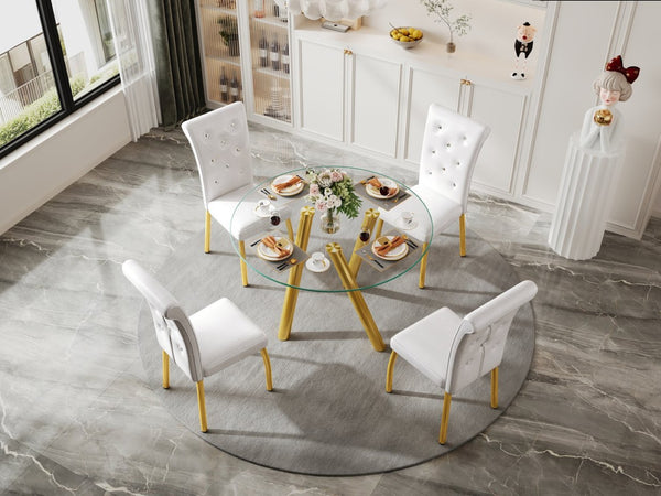 English Elm 35-inch Square Tempered Glass Dining Table with Polished Metal Legs for Small Spaces W3875P369277