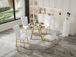 English Elm 35-inch Square Tempered Glass Dining Table with Polished Metal Legs for Small Spaces W3875P369277