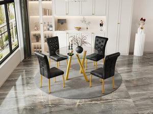 English Elm 35-inch Square Tempered Glass Dining Table with Polished Metal Legs for Small Spaces W3875P369277
