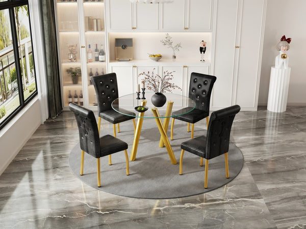 English Elm 35-inch Square Tempered Glass Dining Table with Polished Metal Legs for Small Spaces W3875P369277