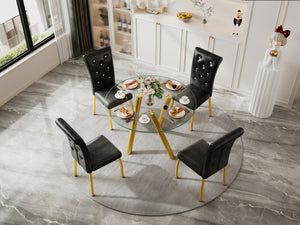 English Elm 35-inch Square Tempered Glass Dining Table with Polished Metal Legs for Small Spaces W3875P369277