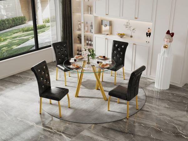 English Elm 35-inch Square Tempered Glass Dining Table with Polished Metal Legs for Small Spaces W3875P369277