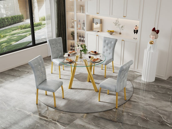 English Elm 35-inch Square Tempered Glass Dining Table with Polished Metal Legs for Small Spaces W3875P369277
