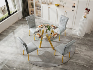 English Elm 35-inch Square Tempered Glass Dining Table with Polished Metal Legs for Small Spaces W3875P369277