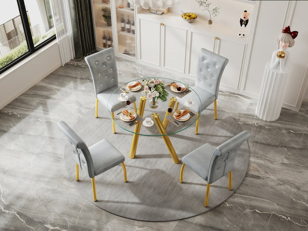 English Elm 35-inch Square Tempered Glass Dining Table with Polished Metal Legs for Small Spaces W3875P369277