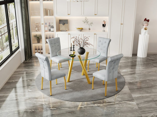 English Elm 35-inch Square Tempered Glass Dining Table with Polished Metal Legs for Small Spaces W3875P369277