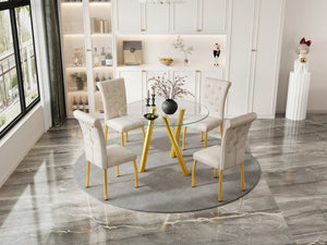 English Elm 35-inch Square Tempered Glass Dining Table with Polished Metal Legs for Small Spaces W3875P369277