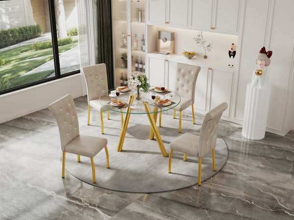 English Elm 35-inch Square Tempered Glass Dining Table with Polished Metal Legs for Small Spaces W3875P369277