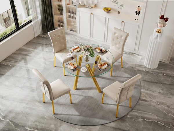 English Elm 35-inch Square Tempered Glass Dining Table with Polished Metal Legs for Small Spaces W3875P369277