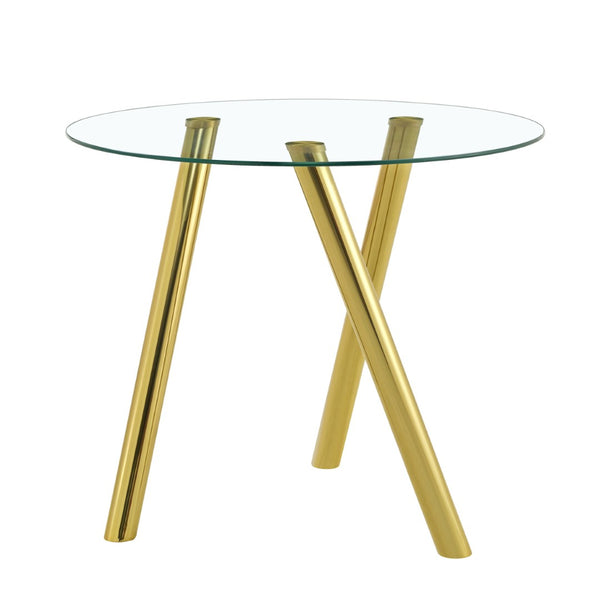 English Elm 35-inch Square Tempered Glass Dining Table with Polished Metal Legs for Small Spaces W3875P369277