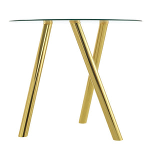 English Elm 35-inch Square Tempered Glass Dining Table with Polished Metal Legs for Small Spaces W3875P369277