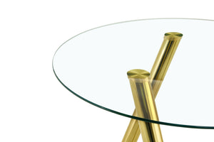 English Elm 35-inch Square Tempered Glass Dining Table with Polished Metal Legs for Small Spaces W3875P369277