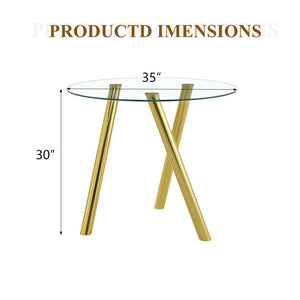 English Elm 35-inch Square Tempered Glass Dining Table with Polished Metal Legs for Small Spaces W3875P369277
