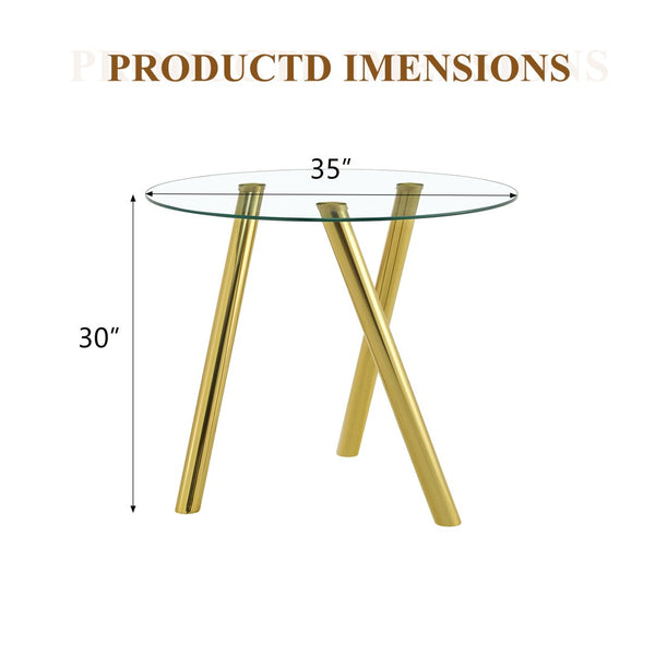 English Elm 35-inch Square Tempered Glass Dining Table with Polished Metal Legs for Small Spaces W3875P369277