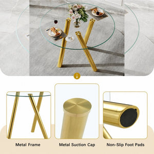 English Elm 35-inch Square Tempered Glass Dining Table with Polished Metal Legs for Small Spaces W3875P369277