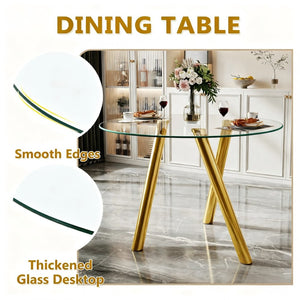 English Elm 35-inch Square Tempered Glass Dining Table with Polished Metal Legs for Small Spaces W3875P369277