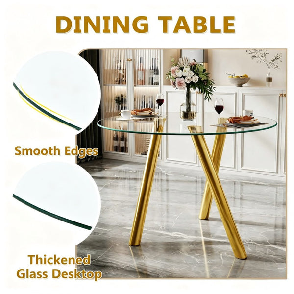 English Elm 35-inch Square Tempered Glass Dining Table with Polished Metal Legs for Small Spaces W3875P369277