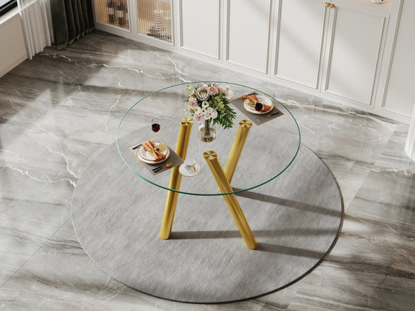 English Elm 35-inch Square Tempered Glass Dining Table with Polished Metal Legs for Small Spaces W3875P369277