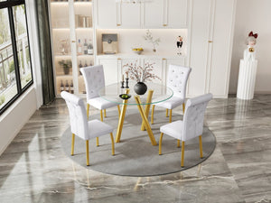 English Elm 35-inch Square Tempered Glass Dining Table with Polished Metal Legs for Small Spaces W3875P369277