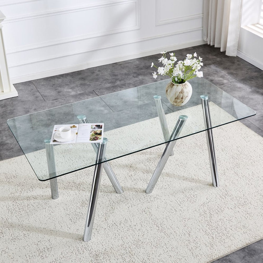 English Elm Rgt02-18090-Trs-T Tempered Glass Dining Table with Electroplated Base for Modern Spaces W3875P369311