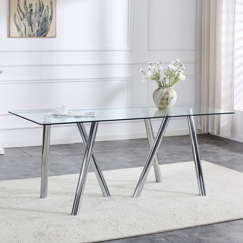 English Elm Rgt02-18090-Trs-T Tempered Glass Dining Table with Electroplated Base for Modern Spaces W3875P369311