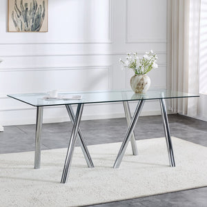 English Elm Rgt02-18090-Trs-T Tempered Glass Dining Table with Electroplated Base for Modern Spaces W3875P369311