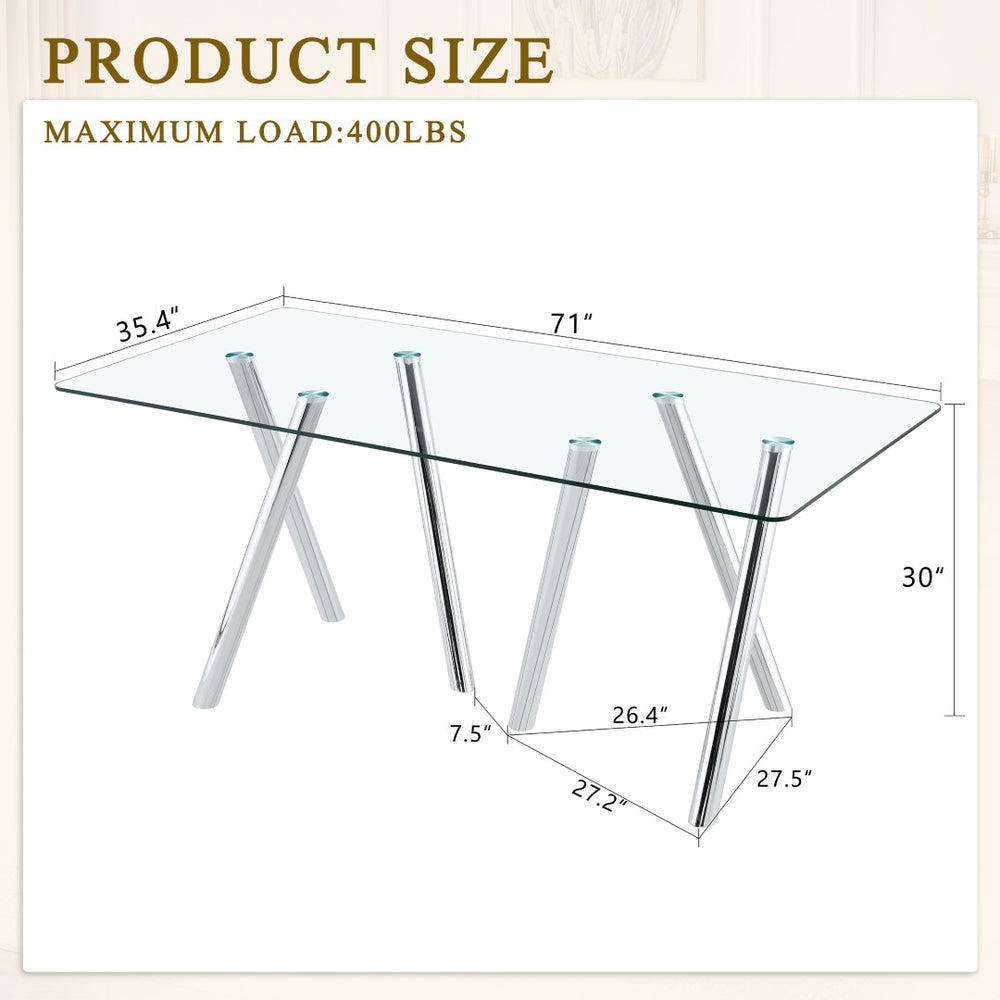 English Elm Rgt02-18090-s-l Tempered Glass Dining Table Electroplated Base Open Plan Space Saver Gold W3875P369317
