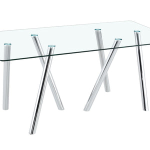 English Elm Rgt02-18090-s-l Tempered Glass Dining Table Electroplated Base Open Plan Space Saver Silver W3875P369314
