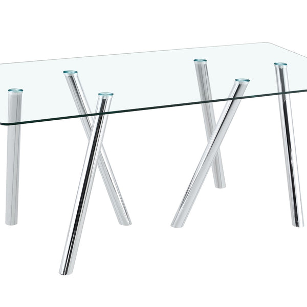 English Elm Rgt02-18090-s-l Tempered Glass Dining Table Electroplated Base Open Plan Space Saver Silver W3875P369314