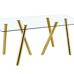 English Elm Rgt02-18090-Trg-T Tempered Glass Rectangular Dining Table with Electroplated Metal Base W3875P369316