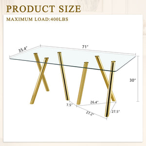 English Elm Rgt02-18090-Trg-T Tempered Glass Rectangular Dining Table with Electroplated Metal Base W3875P369316