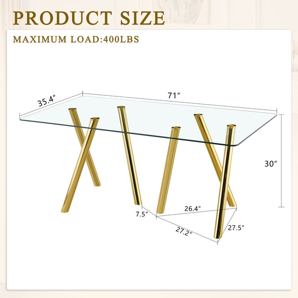 English Elm Rgt02-18090-Trg-T Tempered Glass Rectangular Dining Table with Electroplated Metal Base W3875P369316