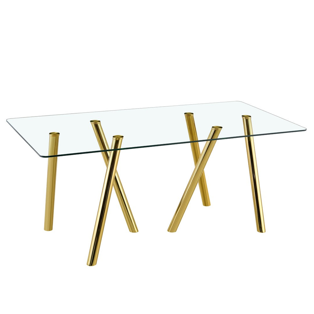 English Elm Rgt02-18090-s-l Tempered Glass Dining Table Electroplated Base Open Plan Space Saver Gold W3875P369317