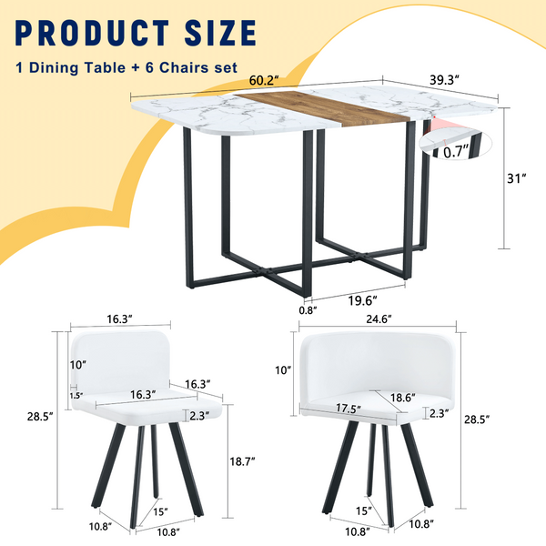 English Elm Stylish White Pu Upholstered Dining Chair Set of Six with Powder Coated Metal Legs W3875P370931