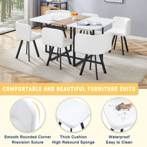 English Elm Stylish White Pu Upholstered Dining Chair Set of Six with Powder Coated Metal Legs W3875P370931