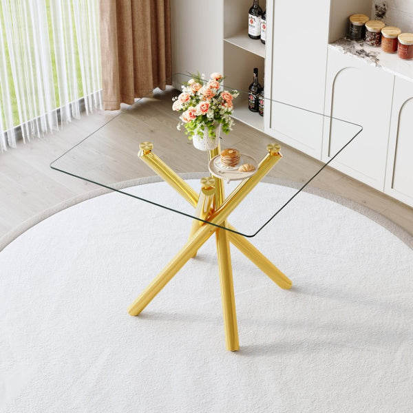 English Elm Table Top Tempered Glass Surface with Waterproof Metal Frame for Dining or Patio W3875P371052