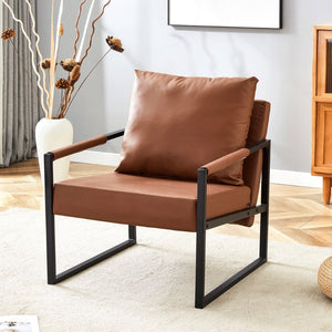 English Elm Set of 1 Industrial Accent Chair Pu Leather Ergonomic Seat Matte Metal Frame Office Brown W3875P378627