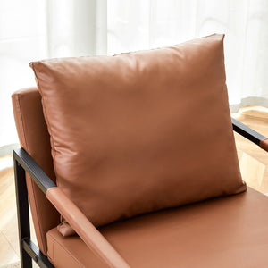English Elm Set of 1 Industrial Accent Chair Pu Leather Ergonomic Seat Matte Metal Frame Office Brown W3875P378627