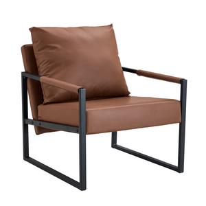 English Elm Set of 1 Industrial Accent Chair Pu Leather Ergonomic Seat Matte Metal Frame Office Brown W3875P378627