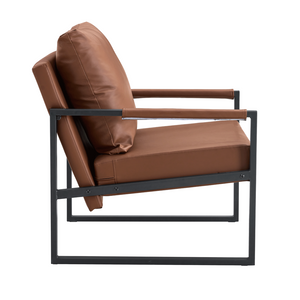 English Elm Set of 1 Industrial Accent Chair Pu Leather Ergonomic Seat Matte Metal Frame Office Brown W3875P378627