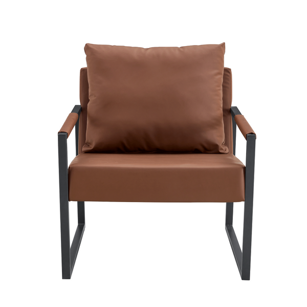 English Elm Set of 1 Industrial Accent Chair Pu Leather Ergonomic Seat Matte Metal Frame Office Brown W3875P378627